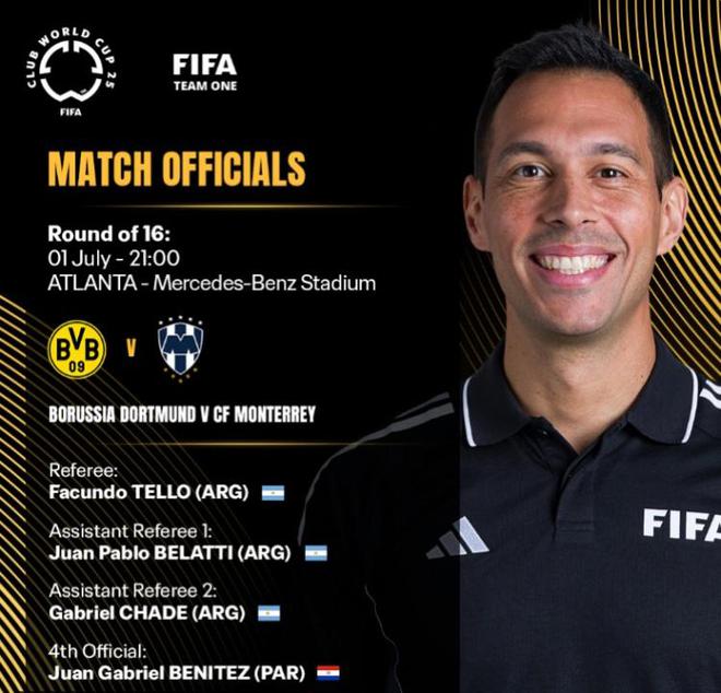 多特VS蒙特雷，由阿根廷裁判法昆多-特略執法。