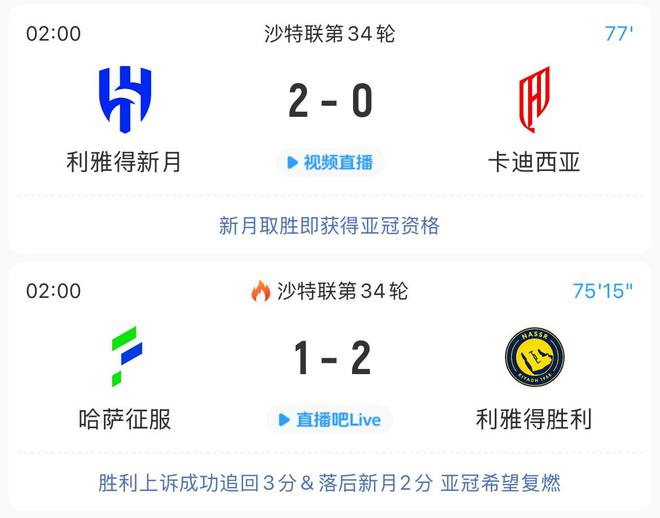 無奇跡？新月2球領先，亞冠資格懸而未決