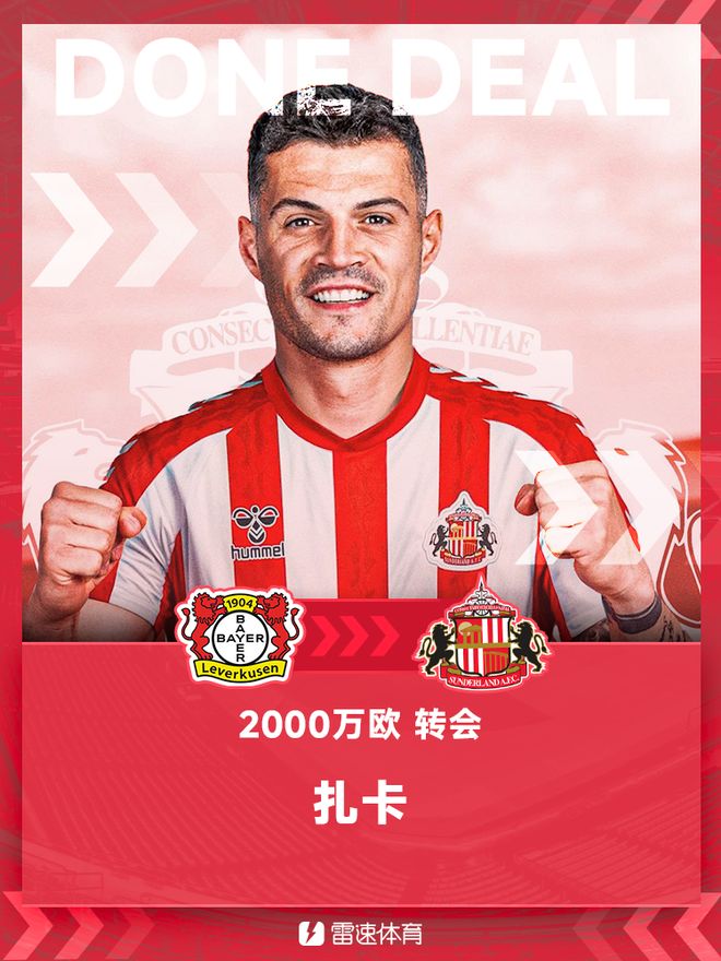 勒沃庫森扎卡轉(zhuǎn)會(huì)桑德蘭，轉(zhuǎn)會(huì)費(fèi)2000萬歐。